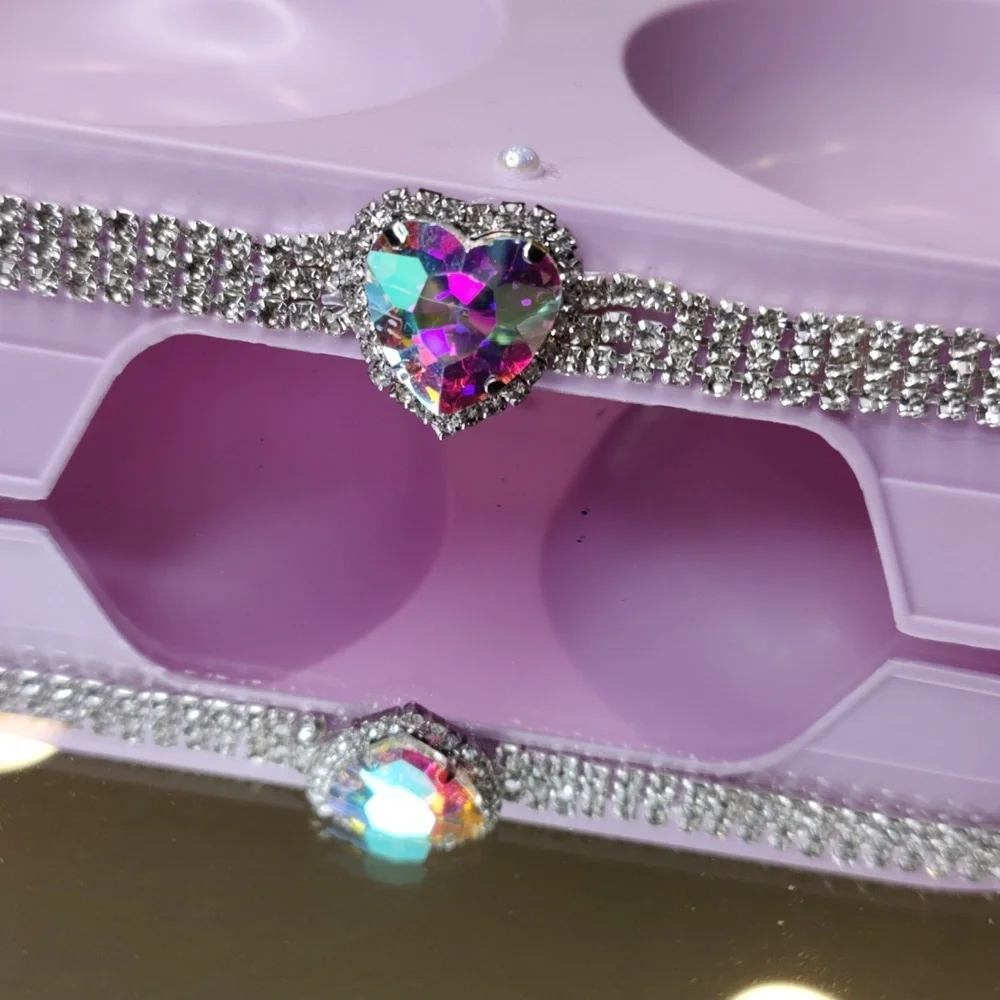 Purple rhinestone Heart pet bowl